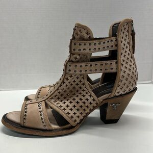 Lane Artesia Ankle Boots Heeled BootiesCut Out Leather Tan Brown Open Toe 9.5